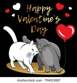 Lettering «Happy Valentine`s day» and british cats. Perfect for wallpaper, gift paper, greeting cards.