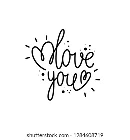 Lettering for Valentine's day. I love you. Inscription from the hands and hearts