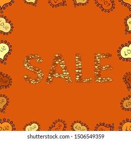 Lettering. Vector. Design elements for Magazine, leaflet, billboard, sale. Universal trend with yellow, orange and black elements composition. Seamless.