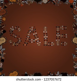 Lettering. Vector illustration. Seamless. Illustration in brown, black and orange colors. Lettering. Sale banner layout design.