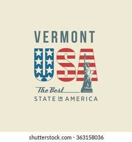 lettering Vermont best state in America white, vector illustration