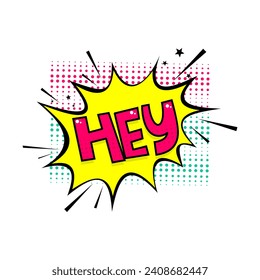 Lettering vintage hey logo template illustration. Cartoon exclusive font label tag expression