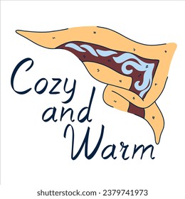 lettering is warm and cozy with a warm painted folk scarf in doodle style