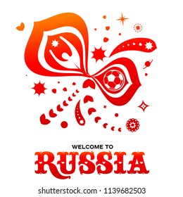 Lettering welcome to Russia. World of Russia modern and traditional elements, 2018 trend templates. Vector illustration isolated on white background.