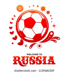 Lettering welcome to Russia. World of Russia modern and traditional elements, 2018 trend templates. Vector illustration isolated on white background.