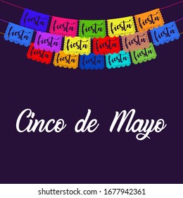 Lettering with white cinco de mayo for paper design. Colorful mexican design. Colorful lettering. Music poster. Typography design, vector illustration. Celebration party. Mexico vector illustration.