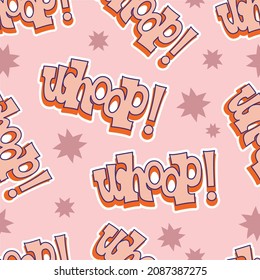 Lettering Whop, whoop, wow. Comic text seamless. Cartoon font label, sounds illustration. Comics book funny text