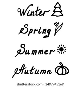 Lettering winter, spring, summer and autumn, black on a white isolated background. Seasons Banner Design