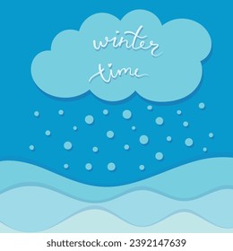 Lettering Winter time. Handdrawn phrase isolated on papercut background.Cozy design for book, poster, postcard, label, header, sticker, t-shirt, web, print, etc.