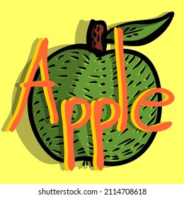 Leer la palabra manzana con ilustración vectorial. Estilo de garabato de manzanas con fondo monocromo. Palabras e imagen para el alfabeto.