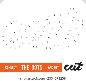 Lettering Word Cat by dot to dot for children and adults. Numbers game for postcards, congratulations and activity books