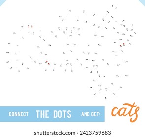 Lettering Word Cat by dot to dot for children and adults. Numbers game for postcards, congratulations and activity books