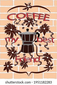 Lettering word coffee on brick wall
