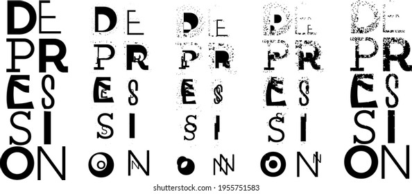 escribir la palabra Depresión de cinco maneras diferentes. El fondo es transparente