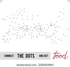 Lettering Word Food by dot to dot for children and adults. Numbers game for postcards, congratulations and activity books