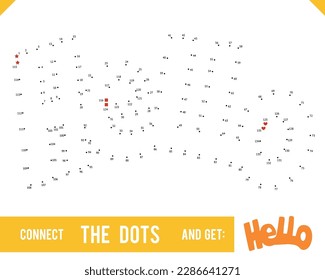 Lettering Word Hello by dot to dot for children and adults. Numbers game for postcards, congratulations and activity books