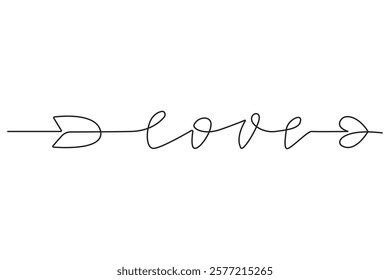 Lettering the word "love" in the form of an arrow as a solid line drawing on a white background. Vector illustration