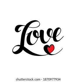 Lettering word Love isolated on the white background. Hand drawn inscription for winter greeting invitation card or print design.