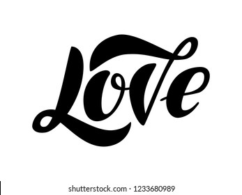 lettering word Love on Valentines Day Hand drawn typography isolated on the white background. Fun brush ink calligraphy inscription for winter greeting invitation card or print design.