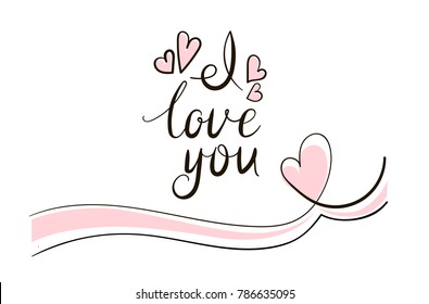 Lettering the word love, I love you in the shape of the heart. Handwritten inscription