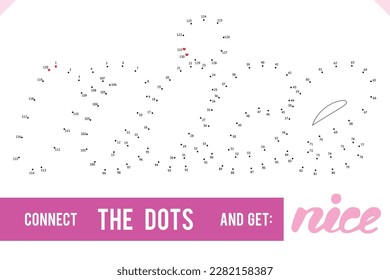 Lettering Word Nice by dot to dot for children and adults. Numbers game for postcards, congratulations and activity books