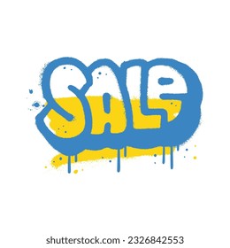 Lettering word SALE urban graffiti 90s-00s style. Inscription sale on spray paint blobs with smudges. Grunge trendy vector illustration isolated on white background.