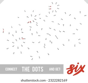 Lettering Word Six by dot to dot for children and adults. Numbers game for postcards, congratulations and activity books
