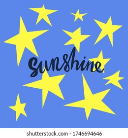lettering of word "sunshine" with stars at background