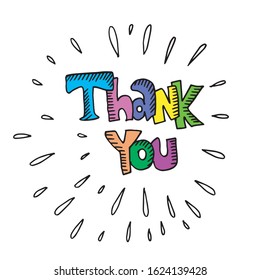 Lettering word Thank You doodle sketch. vector illustration.