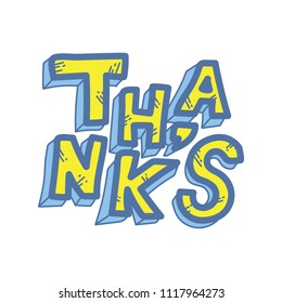 Lettering word Thanks doodle sketch playful fun vector illustration for your special project