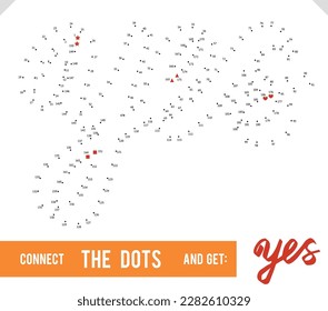 Lettering Word Yes by dot to dot for children and adults. Numbers game for postcards, congratulations and activity books