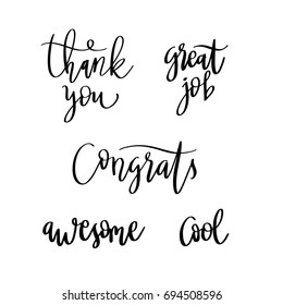 Lettering words. Compliment words. Thank you, congrats. Vector doodle text.