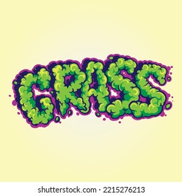 Lettering words grass with smoke effect illustration vector illustrations for your work logo, merchandise t-shirt, stickers and label designs, poster, greeting cards advertising business company brand