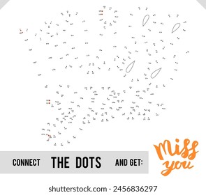 Lettering Words Miss you by dot to dot for children and adults. Numbers game for postcards, congratulations and activity books