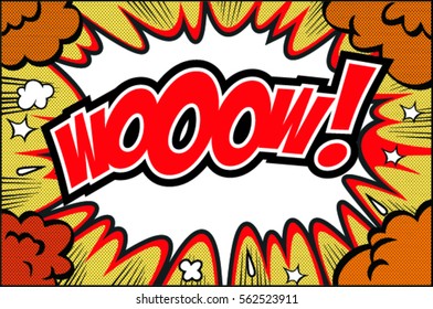 Lettering wow comic text. Sound bubble speech word cartoon expression sounds illustration.