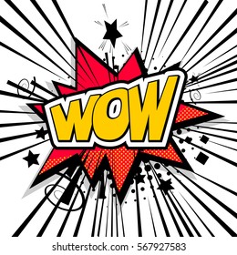 Lettering wow. Comic text sound effects. Comics book balloon. Bubble icon speech phrase. Cartoon exclusive font label tag expression. Sounds vector illustration.