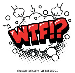 Lettering WTF in comic style. Vector negative burst icon speech phrase, cartoon font label tag expression. Vector on transparent background