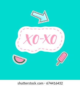 Lettering xo-xo with arrow, watermelon and ice-cream stickers