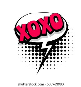 Lettering xoxo, kiss, slang. Comic text sound effects. Vector bubble icon speech phrase, cartoon exclusive font label tag expression, sounds illustration. Comics book balloon.