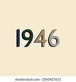 lettering from the year 1946, retro with pastel and cold colors, with shadow.