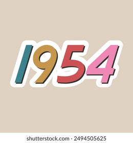 Lettering from the year 1954 in the 1950s vintage style, opaque colors of the time, white background and dark shadow