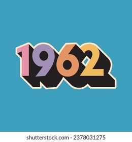 Lettering from the year 1962 with long shadow, colorful, color palette.