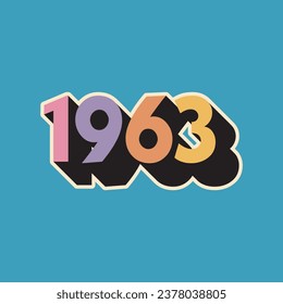 Lettering from the year 1963 with long shadow, colorful, color palette.