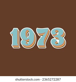 Lettering from the year 1973 with colorful shadow, vintage font, palette, retro, brown background.