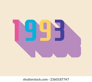lettering from the year 1993 colored with the color palette of the decade, vintage, retro, long shadow, 90s nostalgia