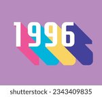 lettering of the year 1996 vintage, retro style with colorful long shadow, 90