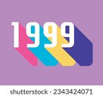 lettering of the year 1999 vintage, retro style with colorful long shadow, 90