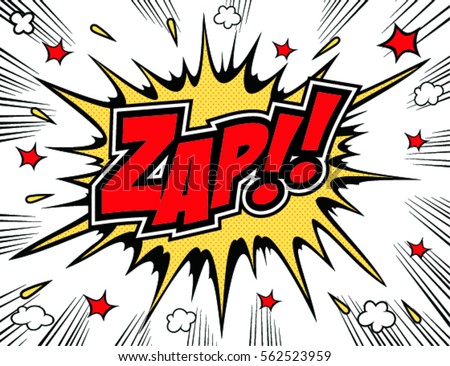 Lettering Zap comic text. Sound bubble speech word cartoon expression sounds illustration.