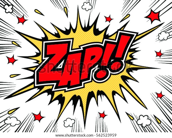 Lettering Zap comic text. Sound bubble\
speech word cartoon expression sounds\
illustration.