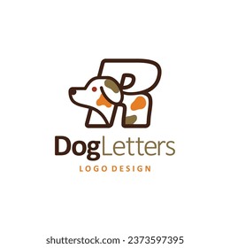 Letterings R Pet shop Logo of puppy Dog icon vector, cute animal store symbol, veterinary care emblem.